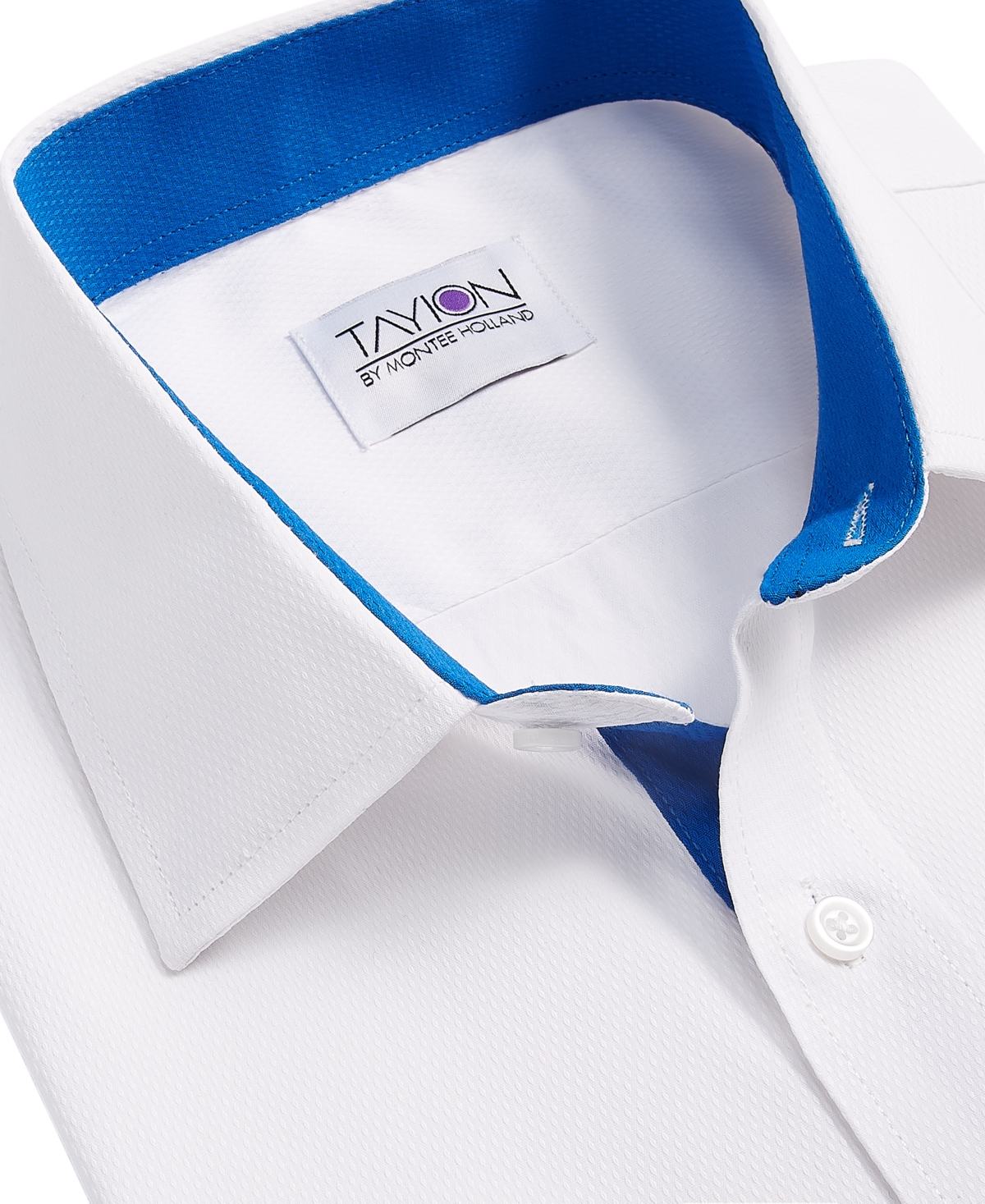 Tayion Collection Men's Slim-Fit Blue Trim Solid Dress Shirt - White And Blue