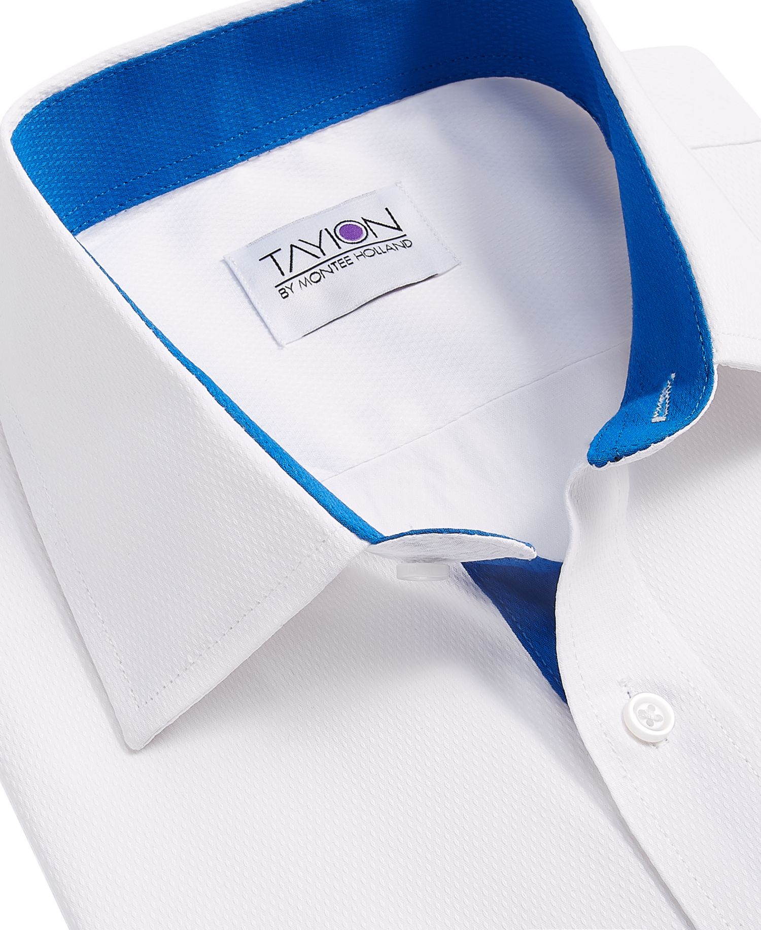 Men's Slim-Fit Blue Trim Solid Dress Shirt