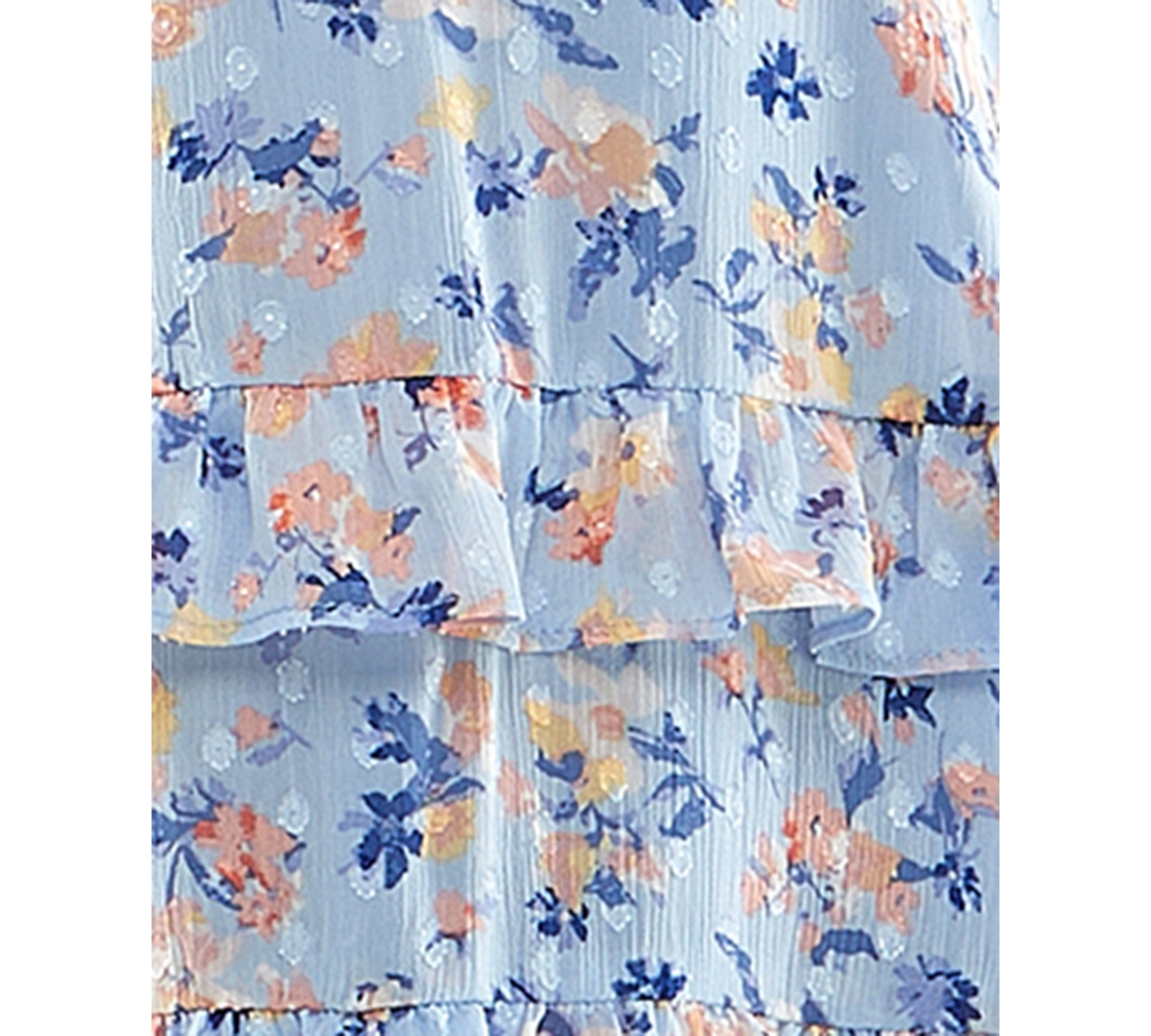 Shop City Studios Juniors' Floral-print Ruffled Fit & Flare Dress In Blue,peach