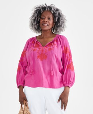 Style Co Plus Size Embroidered Peasant Top Created for Macy s Macy s