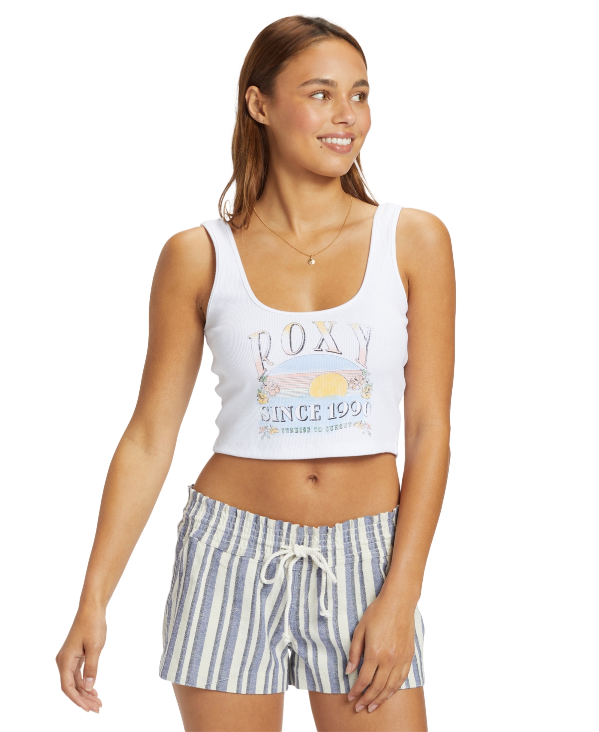 Shop Roxy Juniors' Sunrise To Sunset Cropped Tank Top In Snow White