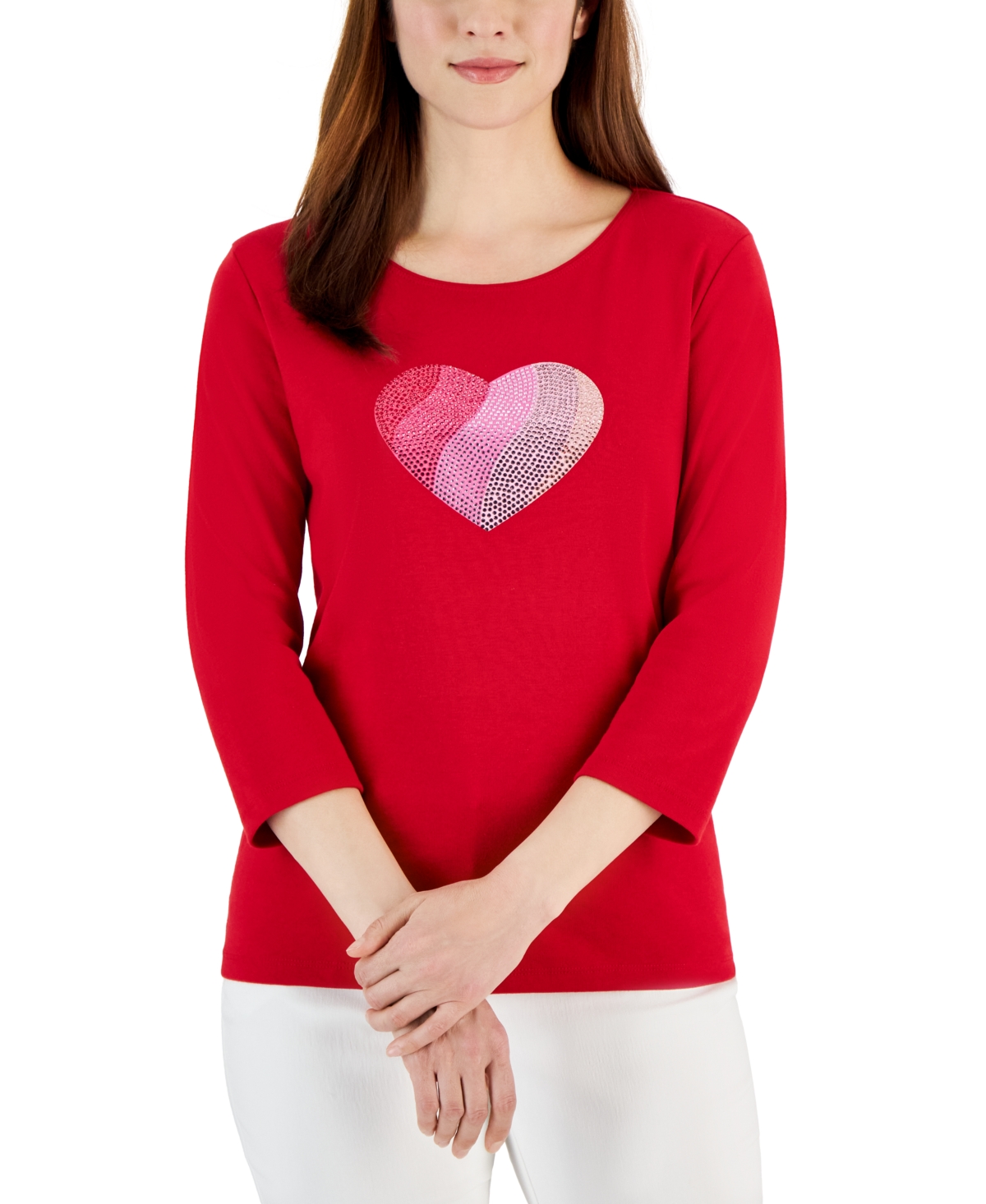 Women's Gem Heart Graphic Pullover Top, Created for Macy's - New Red Amore