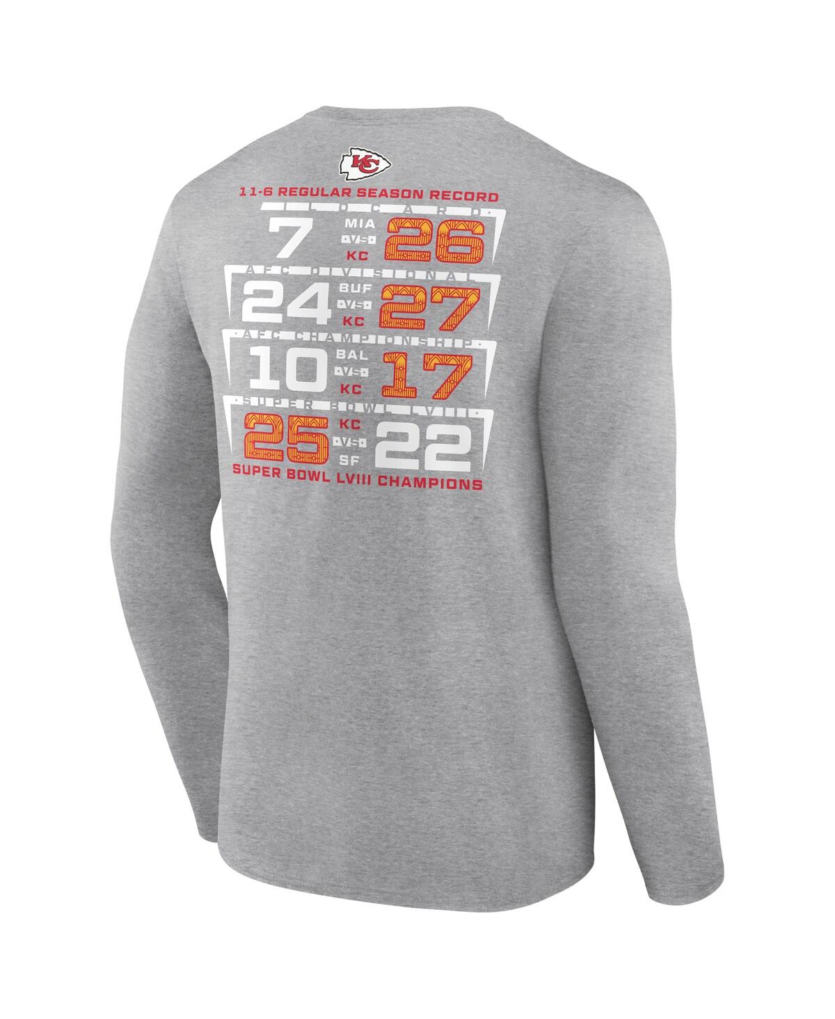 Men's FanaticsKansas City Chiefs Super Bowl Lviii Champions Counting Points Score Long Sleeve T-shirt - Heather Charcoal