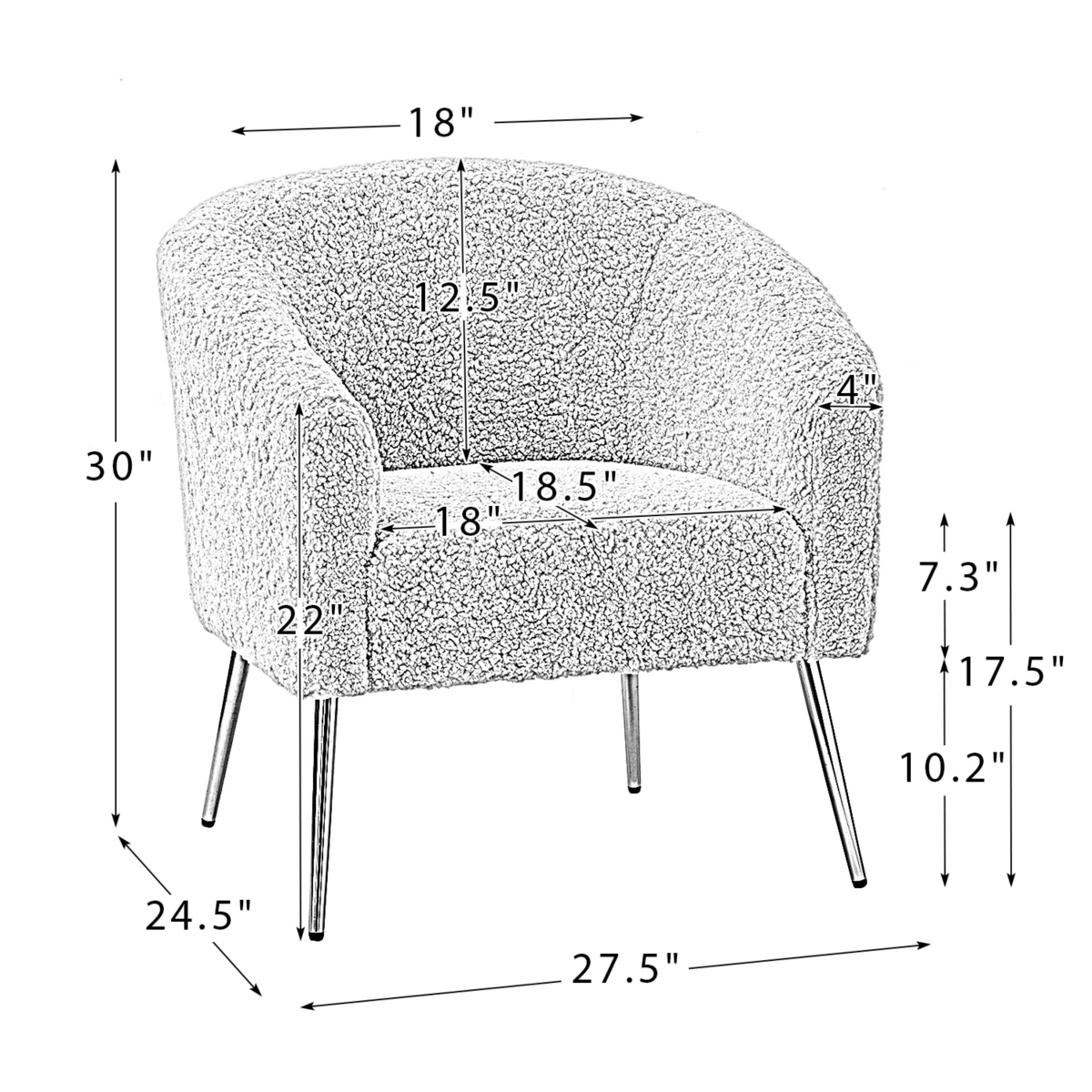 Hulala Home Rovigo Contemporary Barrel Chair with Metal Legs
