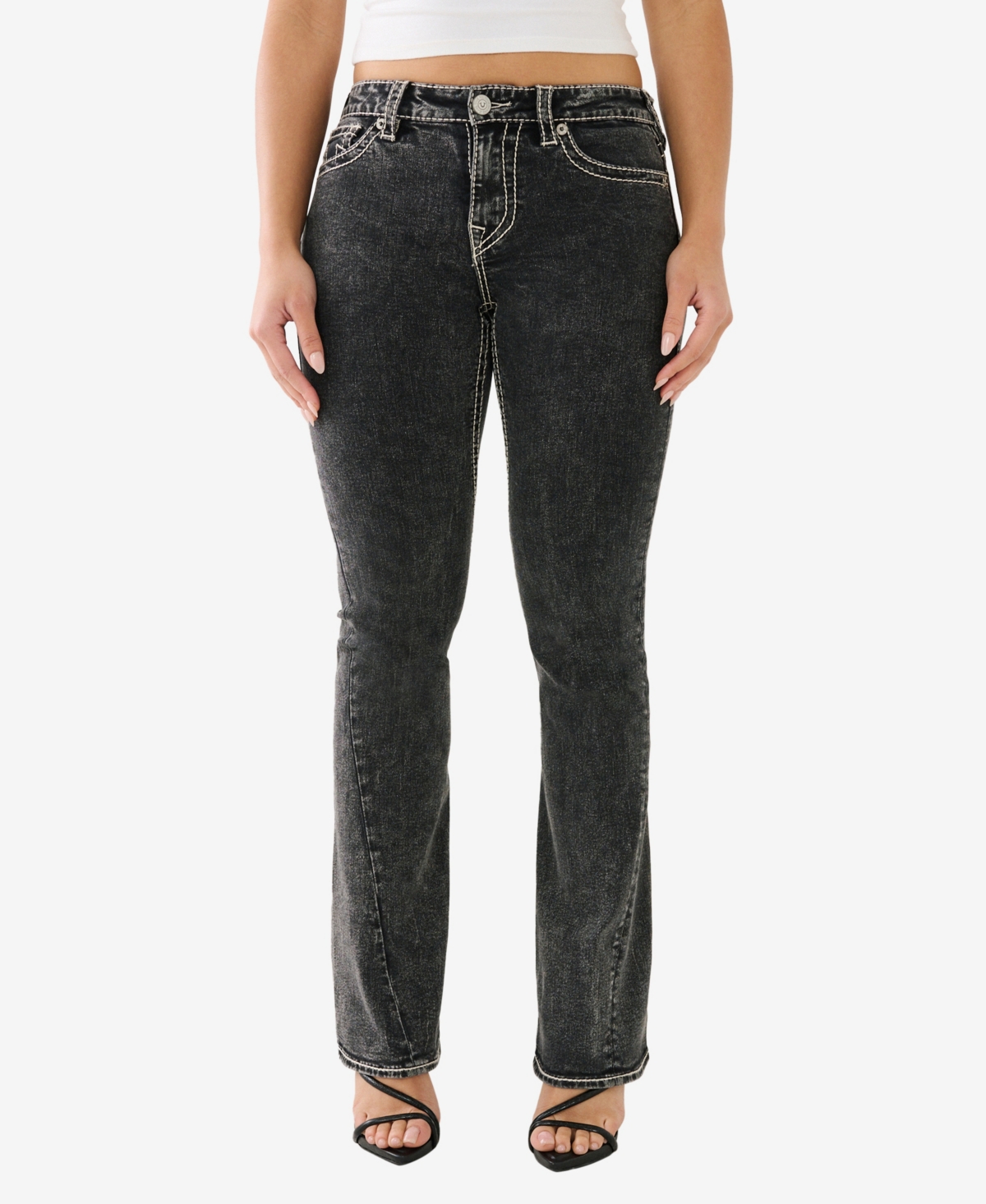 Shop True Religion Women's Joey Low Rise Big T Flare Jeans In Black Wash
