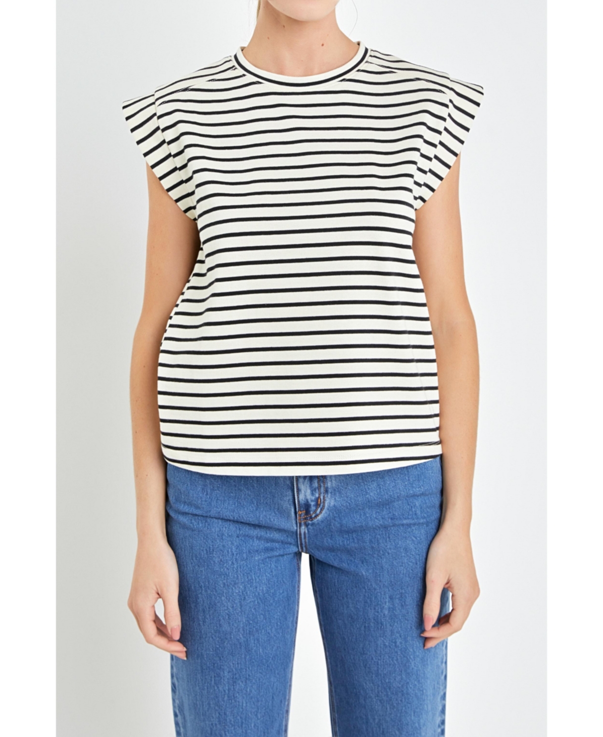 ENGLISH FACTORY WOMEN'S STRIPE RIB COTTON T-SHIRT