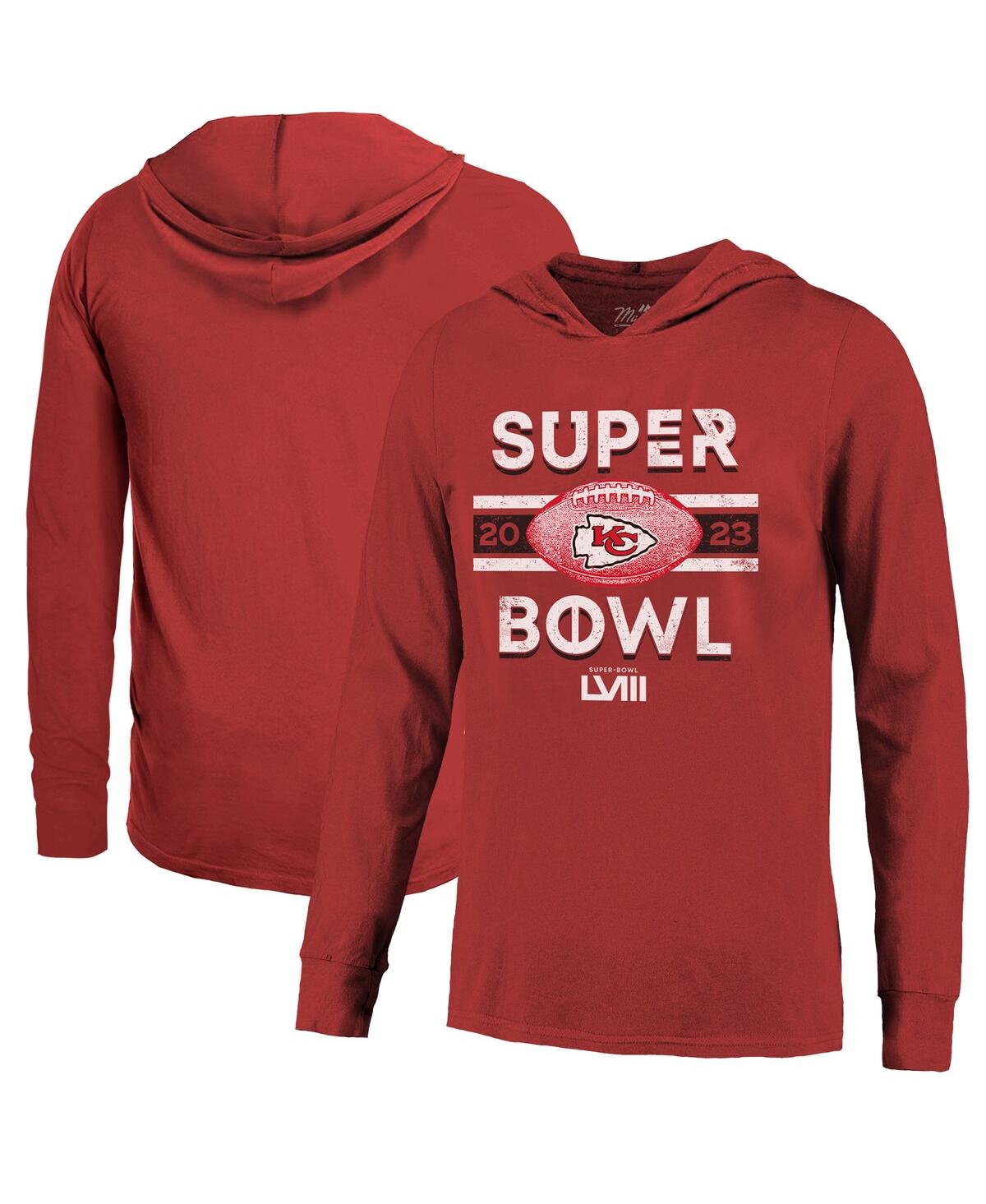 Men's Majestic Threads Red Distressed Kansas City Chiefs Super Bowl Lviii Tri-Blend Soft Hand Long Sleeve Hoodie T-shirt - Red