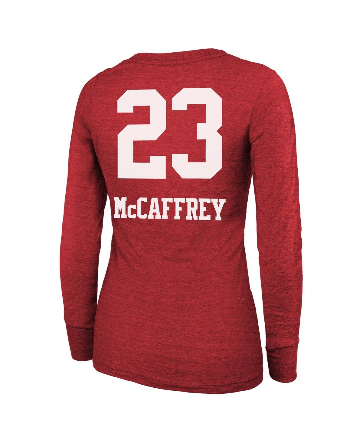 Women's Majestic Threads Christian McCaffreySan Francisco 49ers Super Bowl Lviii Scoop Name and Number Tri-Blend Long Sleeve T-shirt - Scarle