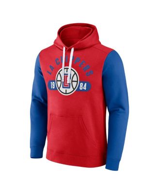 Men's Red, Royal LA Clippers Attack Colorblock Pullover Hoodie