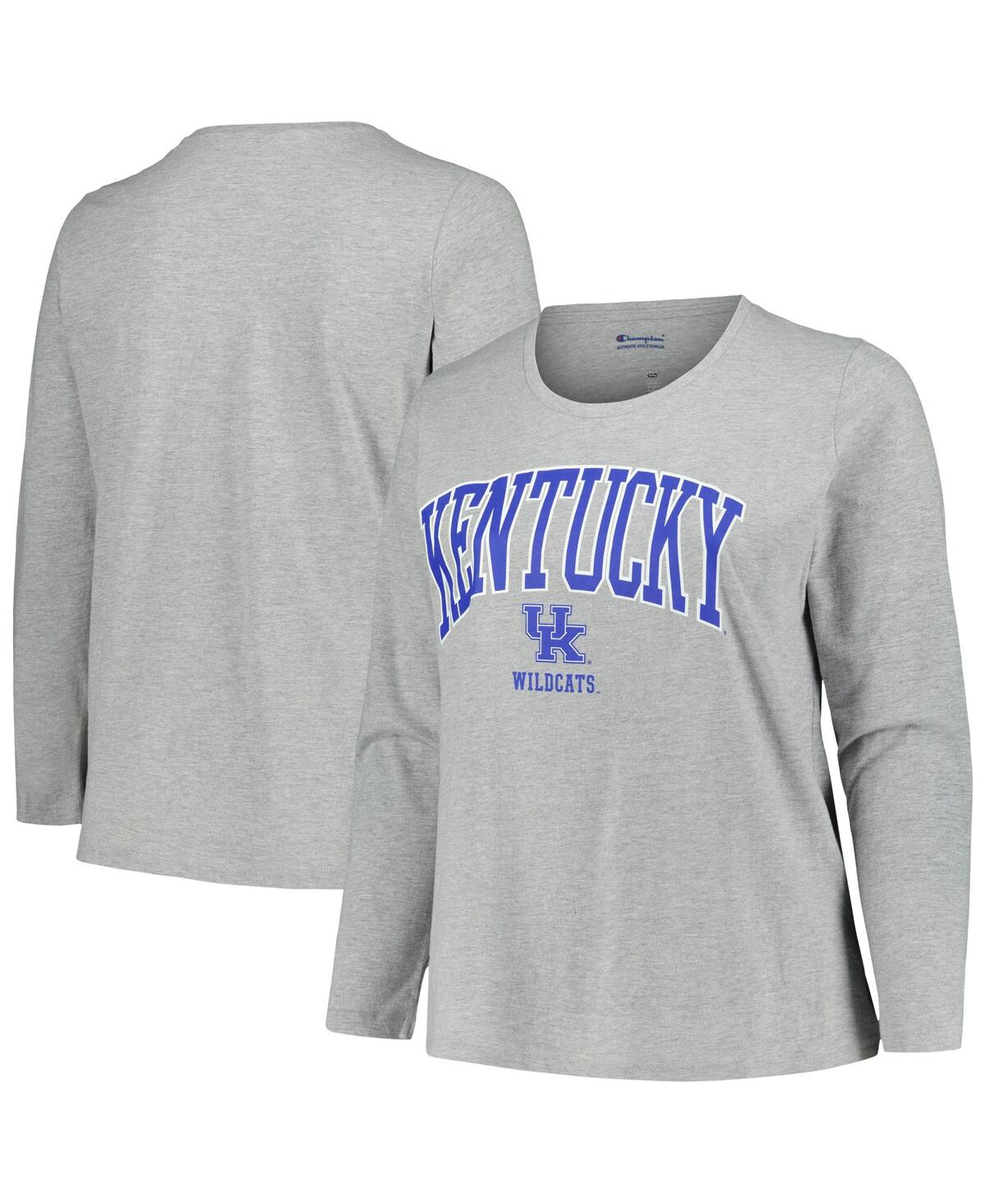 Shop Profile Women's  Heather Gray Kentucky Wildcats Plus Size Arch Over Logo Scoop Neck Long Sleeve T-shi