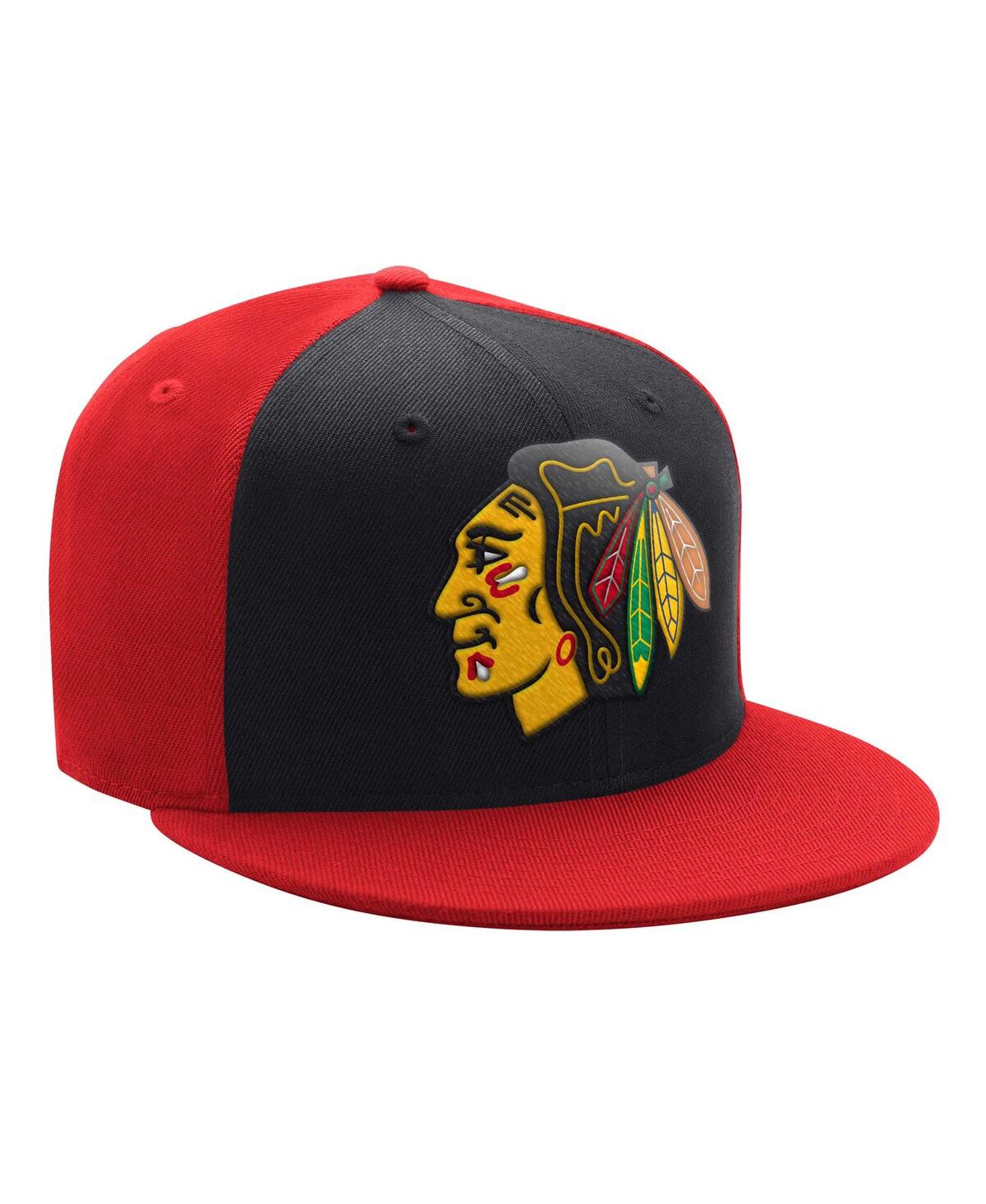 Men's Starter Black, Red Chicago Blackhawks Logo Two-Tone Snapback Hat - Black, Red