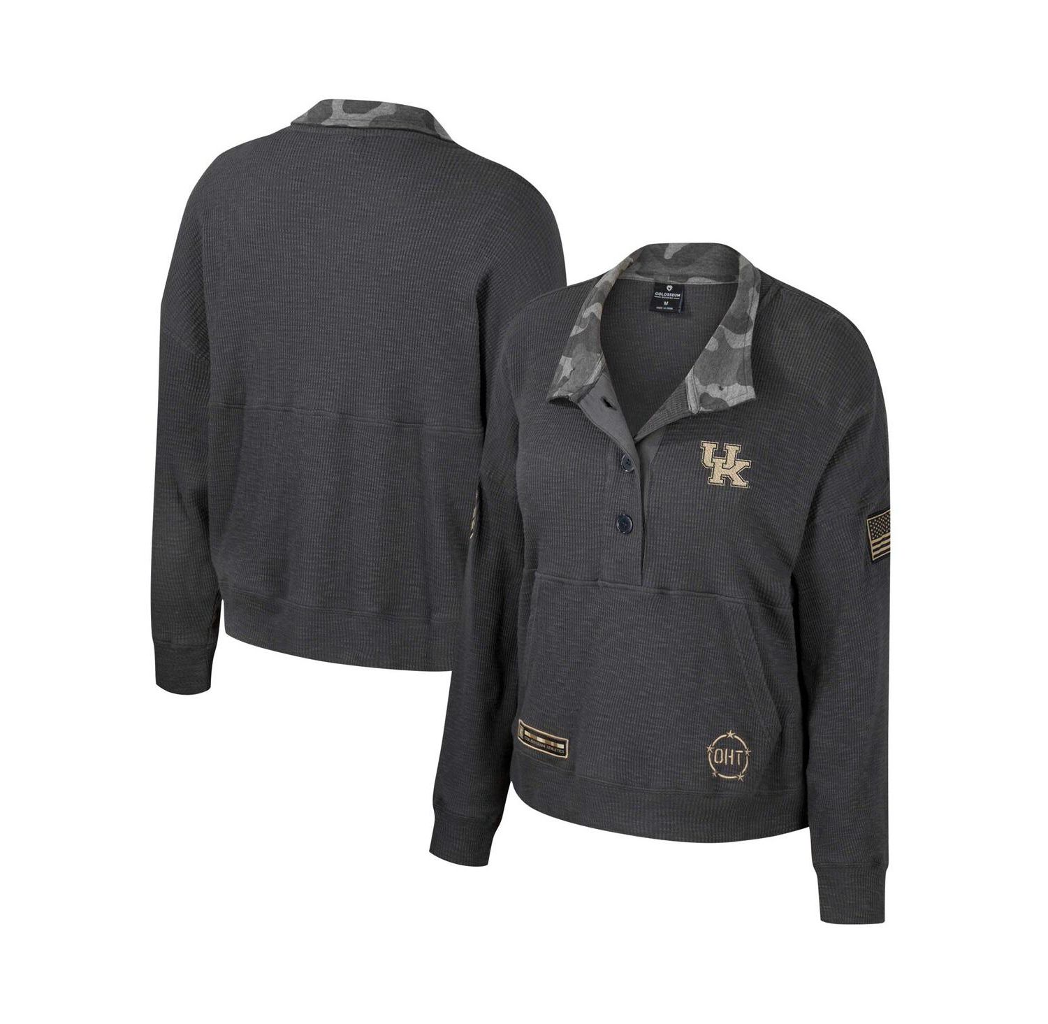 Women's Heather Charcoal Kentucky Wildcats OHT Military-Inspired Appreciation Payback Henley Thermal Sweatshirt