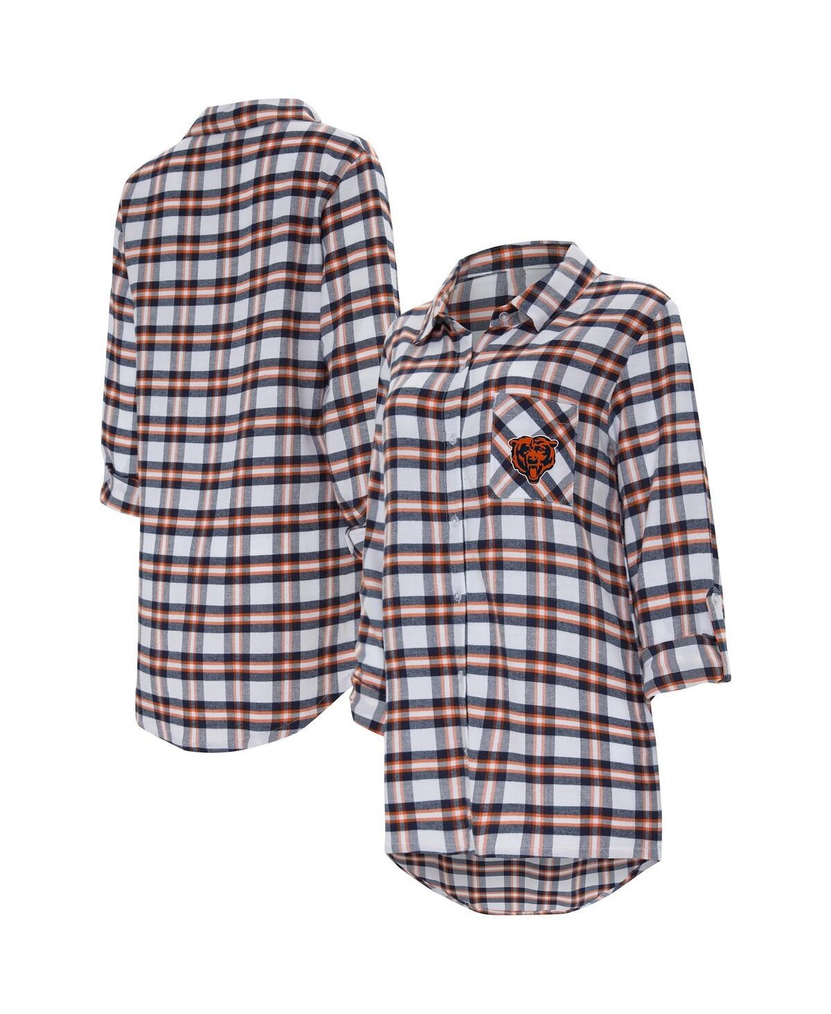 Women's Concepts Sport Navy Chicago Bears Sienna Plaid Full-Button Long Sleeve Nightshirt - Navy