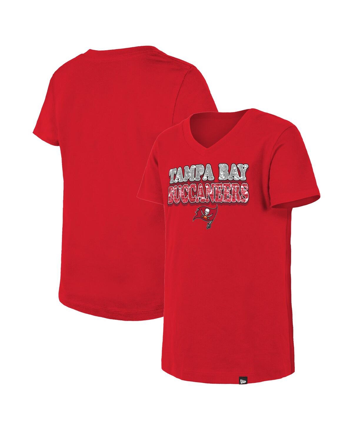 Shop New Era Girls Youth  Red Tampa Bay Buccaneers Reverse Sequin V-neck T-shirt