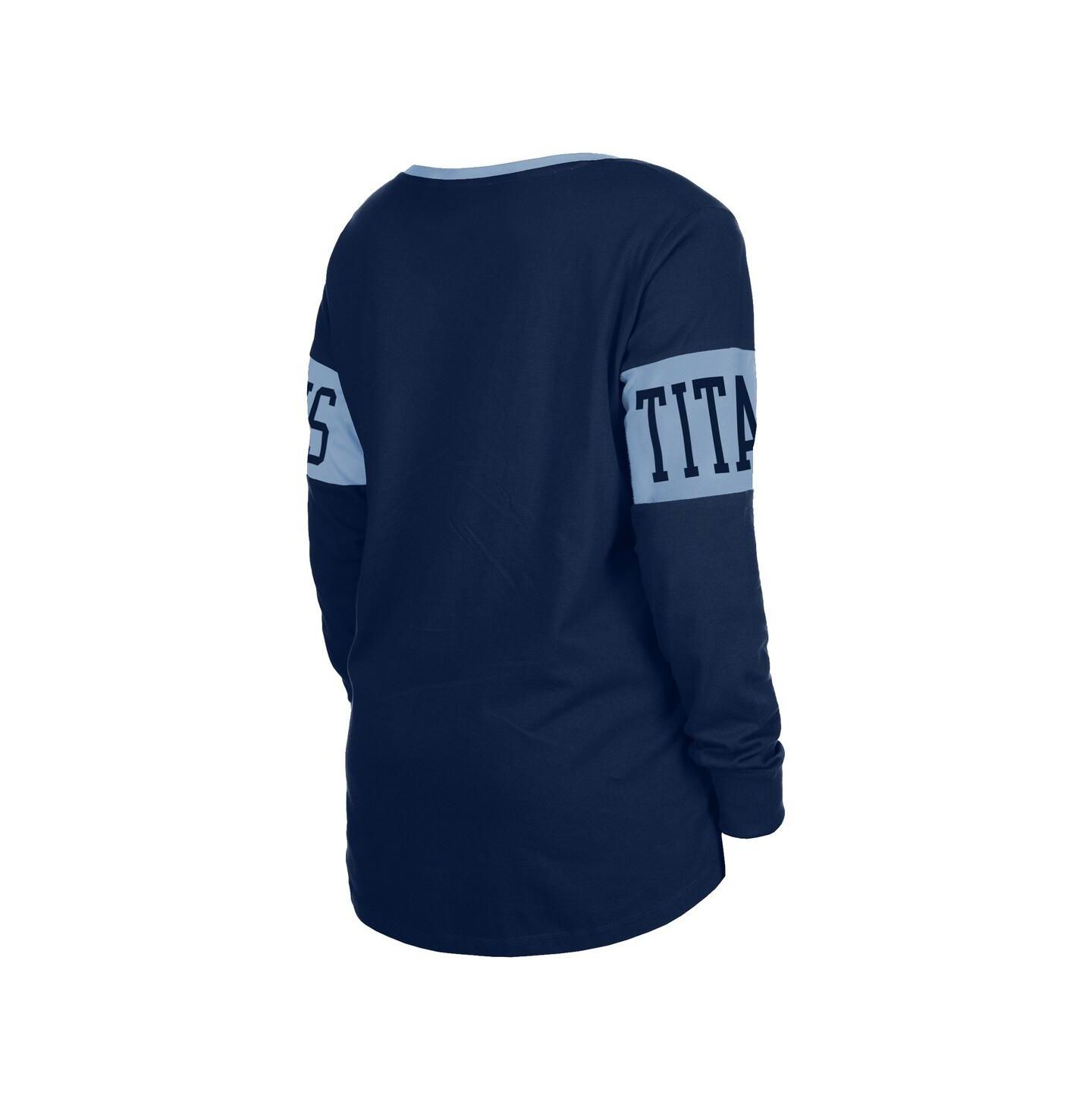 Женская футболка New Era Navy Tennessee Titans Lace-Up Notch Neck Long Sleeve — фото 2