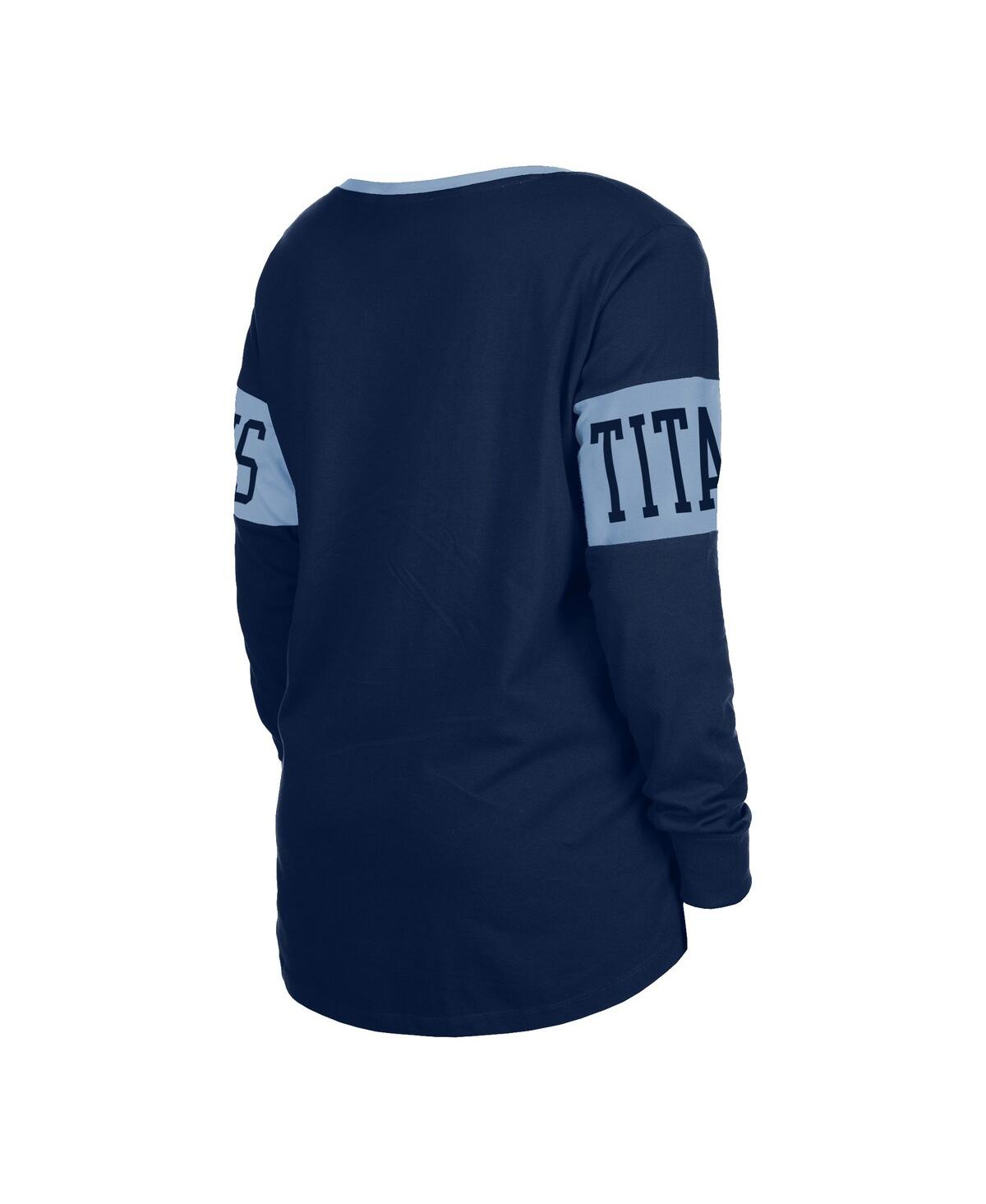 NEW ERA WOMEN'S NEW ERA NAVY TENNESSEE TITANS LACE-UP NOTCH NECK LONG SLEEVE T-SHIRT 