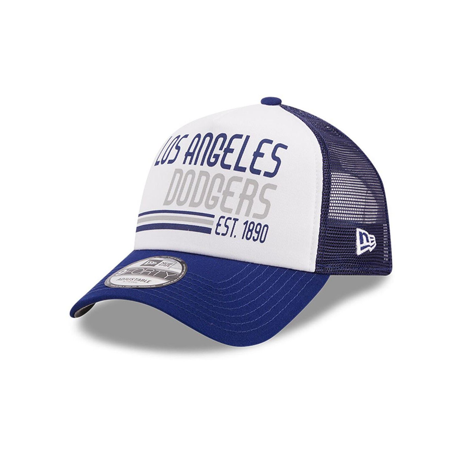 Men's White, Royal Los Angeles Dodgers Stacked A-Frame Trucker 9FORTY Adjustable Hat