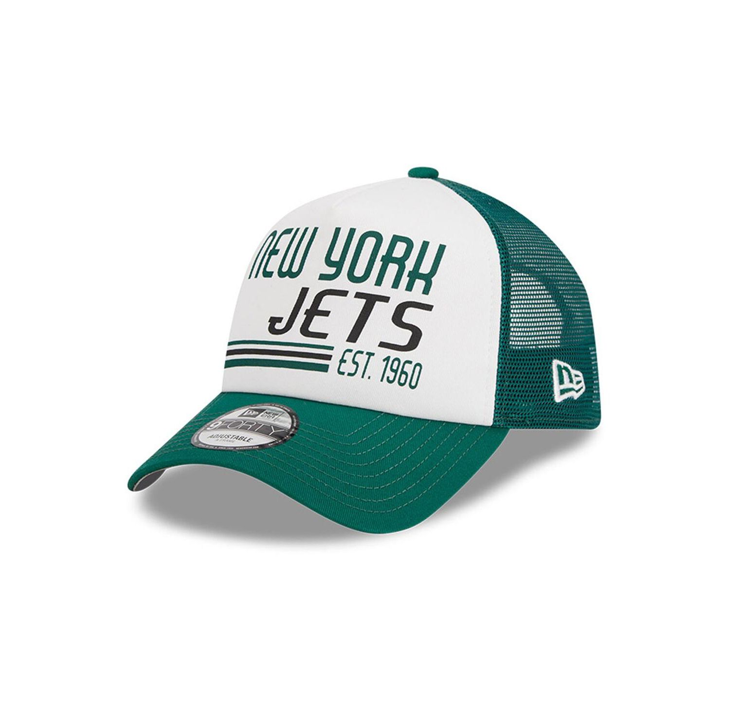 Men's White, Green New York Jets Stacked A-Frame Trucker 9FORTY Adjustable Hat