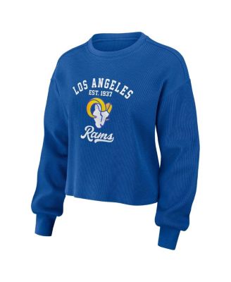 Women's Royal Distressed Los Angeles Rams Waffle Knit Long Sleeve T-shirt and Shorts Lounge Set