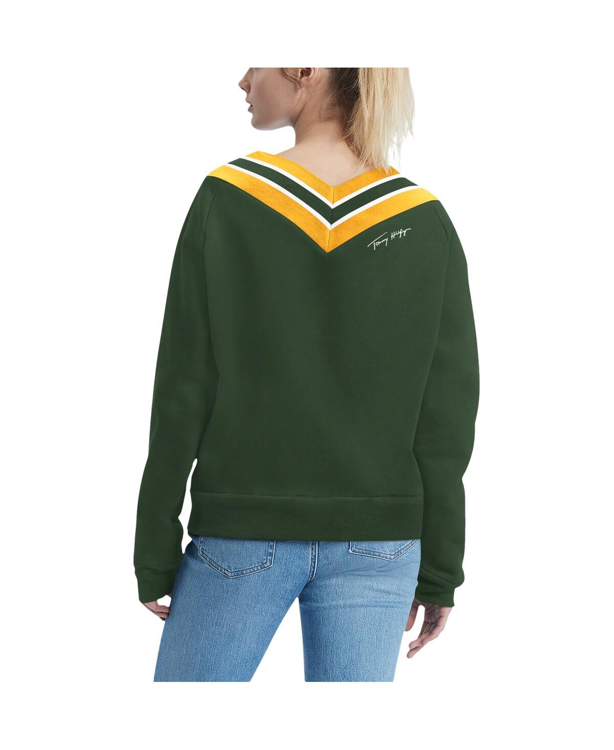 Shop Tommy Hilfiger Women's  Green Green Bay Packers Heidi Raglan V-neck Sweater