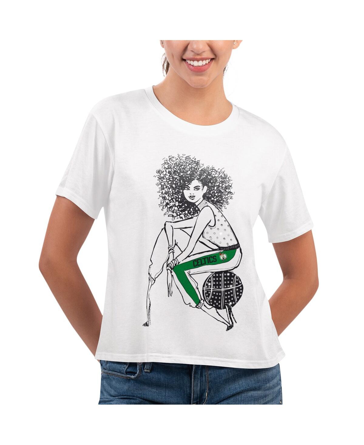 G-III 4HER BY CARL BANKS WOMEN'S G-III 4HER BY CARL BANKS WHITE BOSTON CELTICS PLAY THE BALL CROPPED T-SHIRT