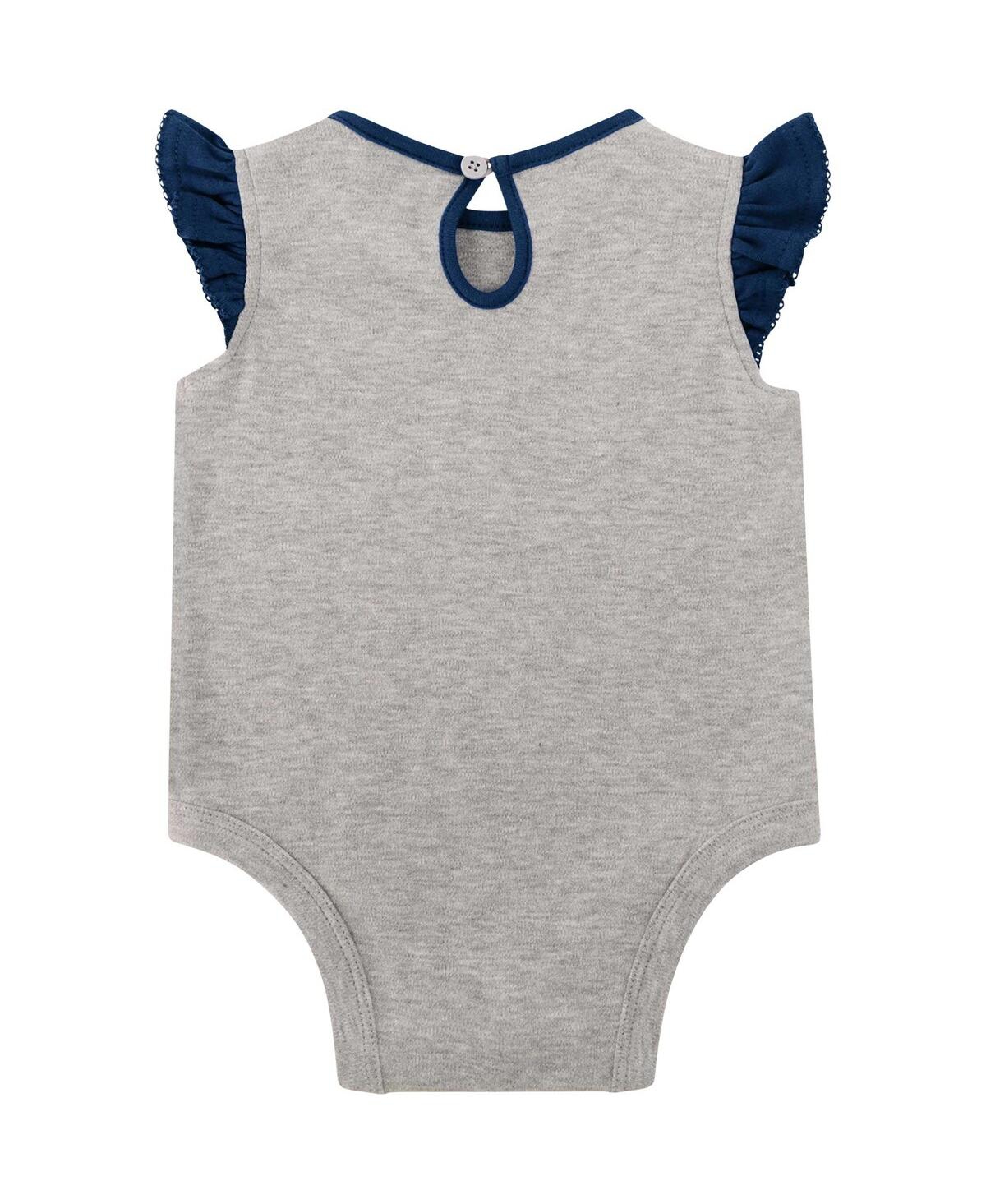Shop Outerstuff Newborn Heather Gray, Navy Tennessee Titans All Dolled Up Three-piece Bodysuit, Skirt And Booties Se In Heather Gray,navy