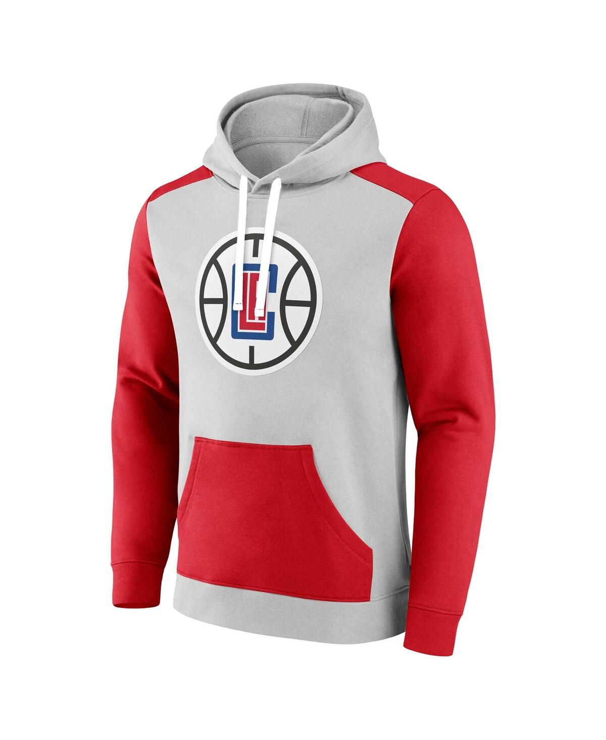 Fanatics Branded Gray/red La Clippers Arctic Colorblock Pullover Hoodie In Gray,red