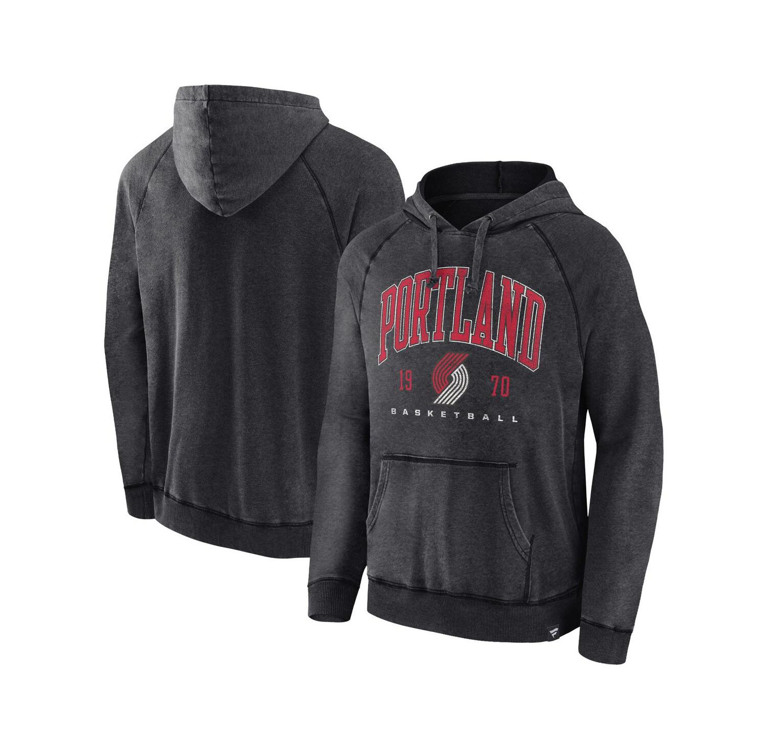 Men's Heather Charcoal Distressed Portland Trail Blazers Foul Trouble Snow Wash Raglan Pullover Hoodie