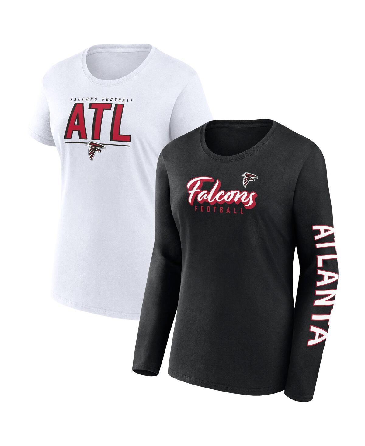 Shop Fanatics Women's  Black, White Atlanta Falcons Two-pack Combo Cheerleaderâ T-shirt Set In Black,white