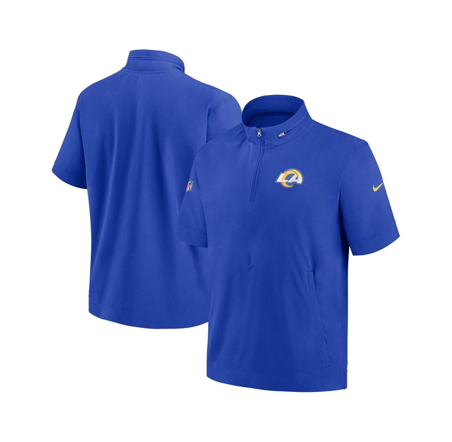 Men's Royal Los Angeles Rams Sideline Coach Short Sleeve Hoodie Quarter-Zip Jacket