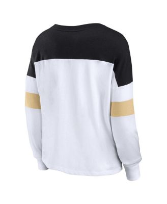 Women's White, Black New Orleans Saints Plus Size Even Match Lace-Up Long Sleeve V-Neck Top
