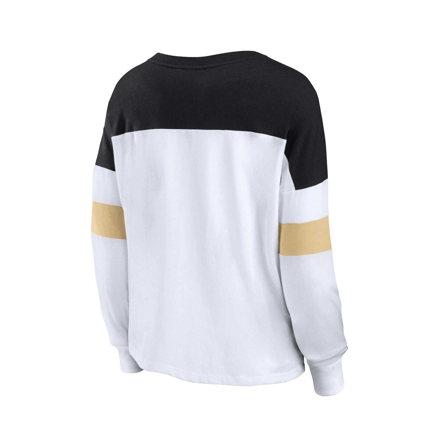 Женский топ Fanatics White, Black New Orleans Saints Plus Size Even Match Lace-Up Long Sleeve V-Neck — фото 3