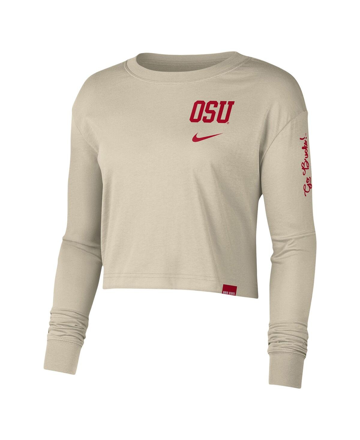 Women's NikeOhio State Buckeyes Varsity Letter Long Sleeve Crop Top - Cream