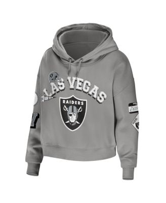 Women's Gray Las Vegas Raiders Plus Size Modest Cropped Pullover Hoodie