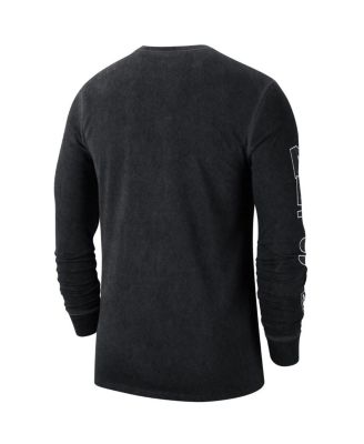 Men's Black Distressed Brooklyn Nets Courtside Retro Elevated Long Sleeve T-shirt