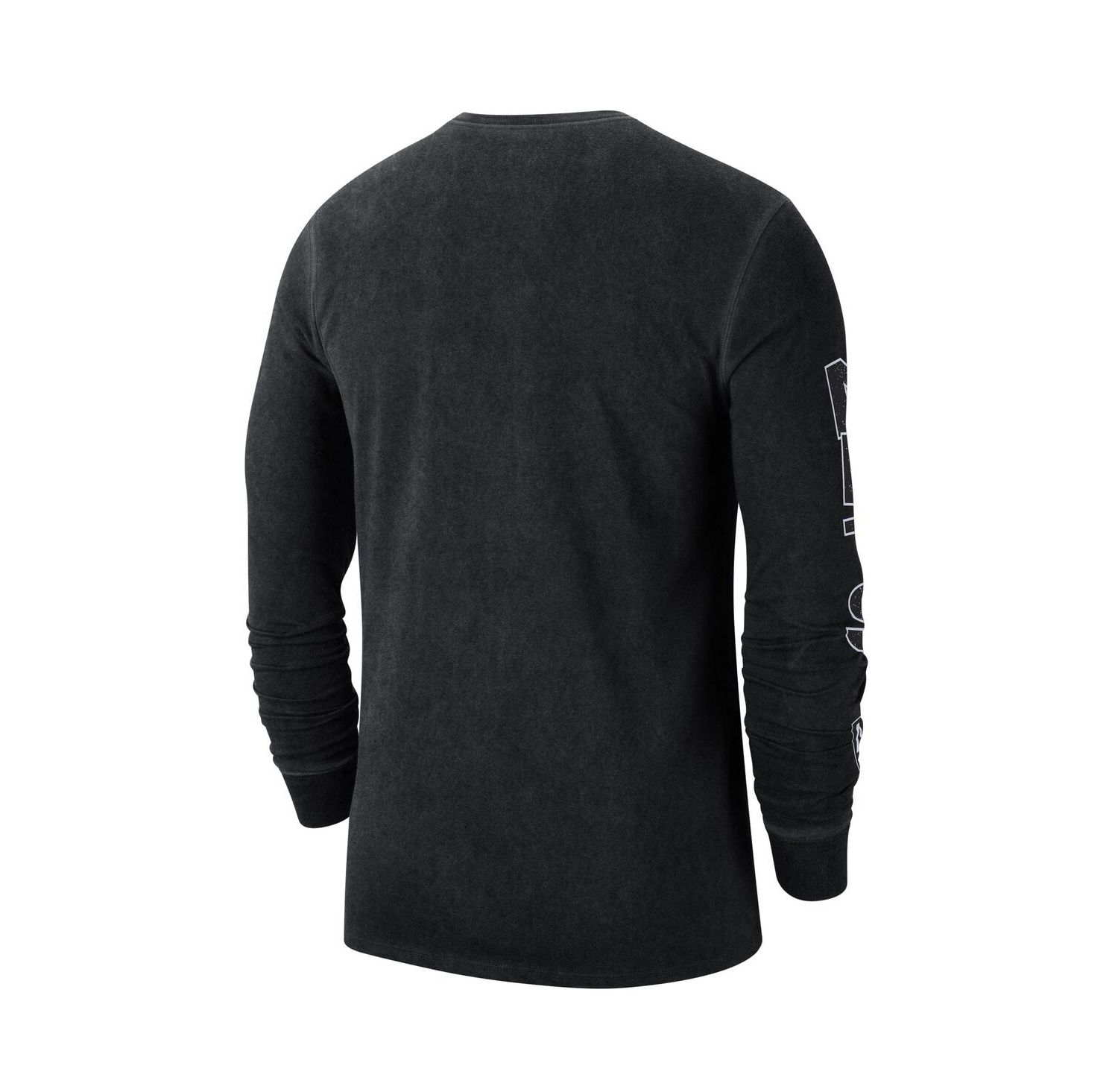 Men's Black Distressed Brooklyn Nets Courtside Retro Elevated Long Sleeve T-shirt