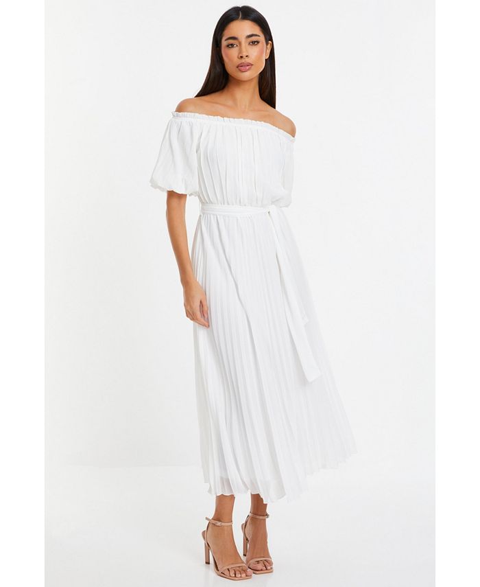 Pleated bardot hotsell midi dress