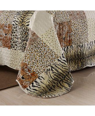 3 Piece Quilted Bedspread Quilt Set Lightweight Bedspread Cheetah - Queen