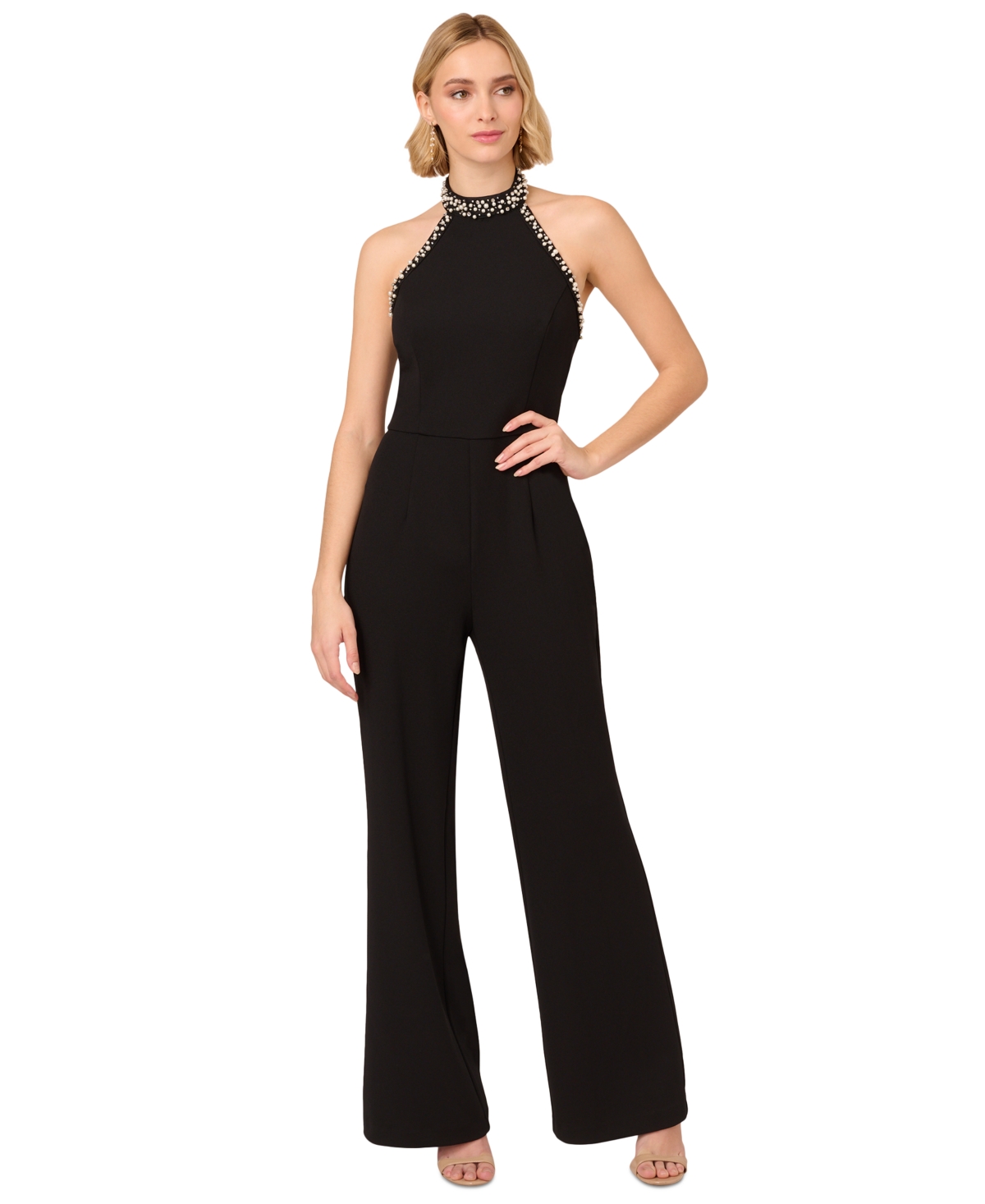 Shop Adrianna Papell Women's Embellished Wide-leg Jumpsuit In Black