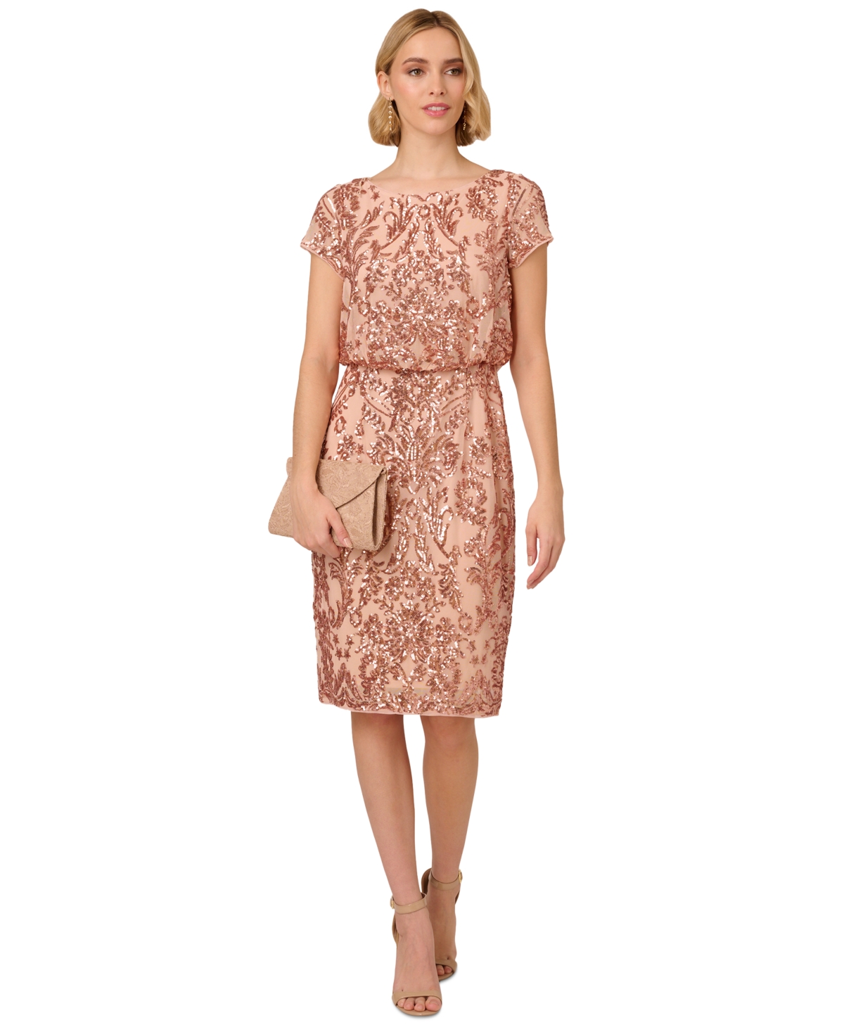 Shop Adrianna Papell Women's Sequin-embellished Dress In Rose Gold