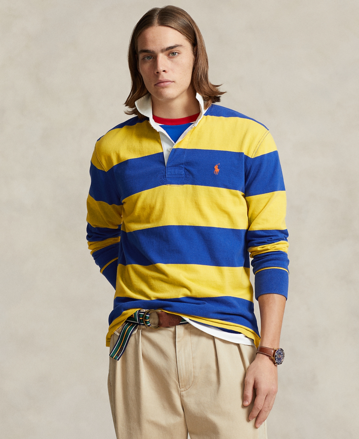 Shop Polo Ralph Lauren Men's The Iconic Rugby Shirt In Chrome Yellow,cruise Royal