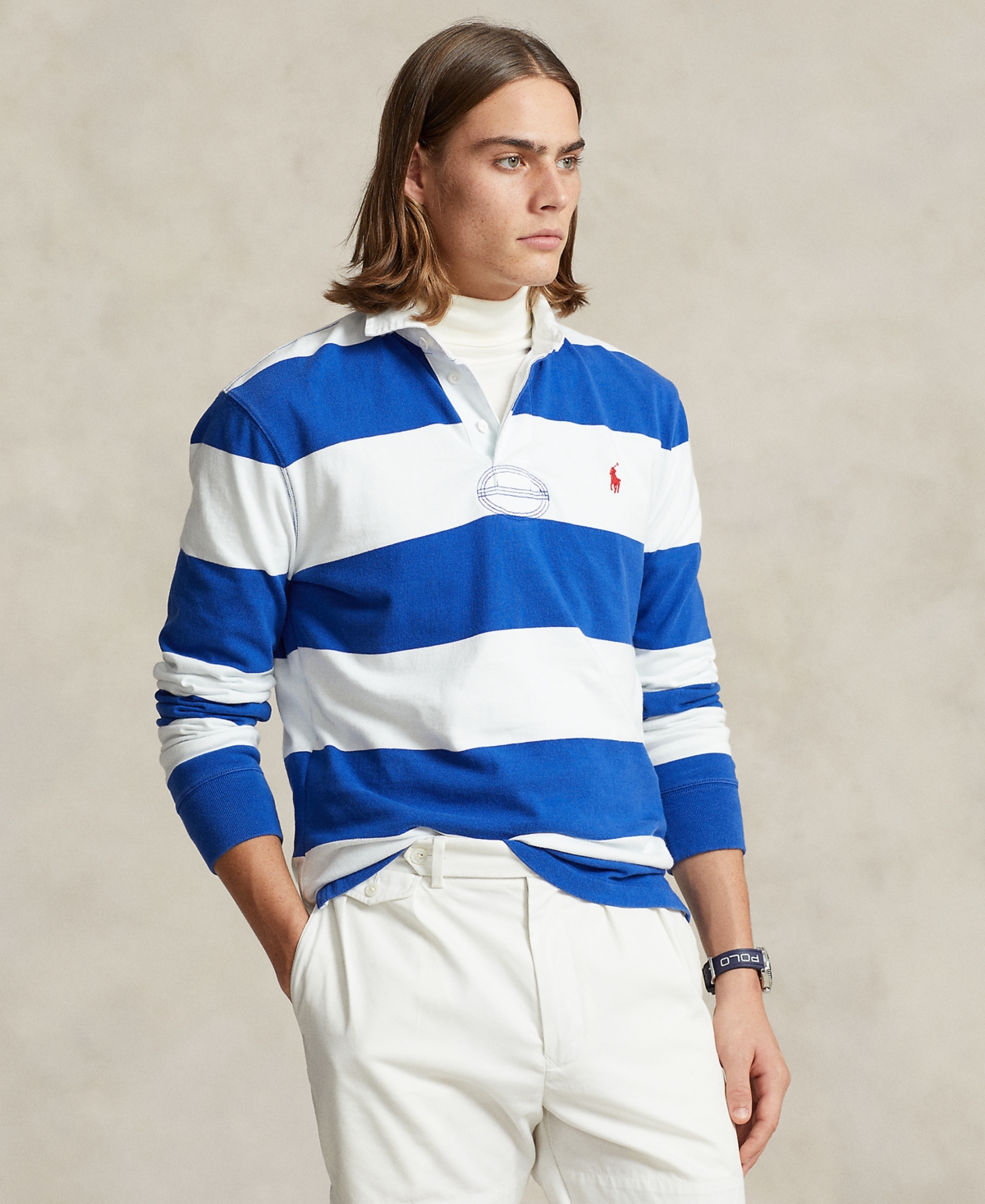 Shop Polo Ralph Lauren Men's The Iconic Rugby Shirt In Cruise Royal,cls Oxford White