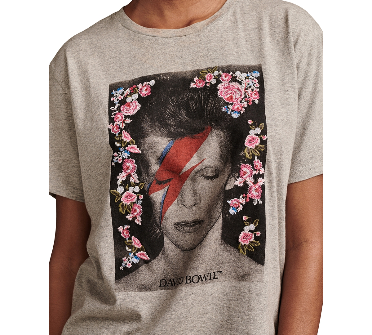 Shop Lucky Brand Women's Floral Bowie Graphic Boyfriend T-shirt In Medium Heather Grey