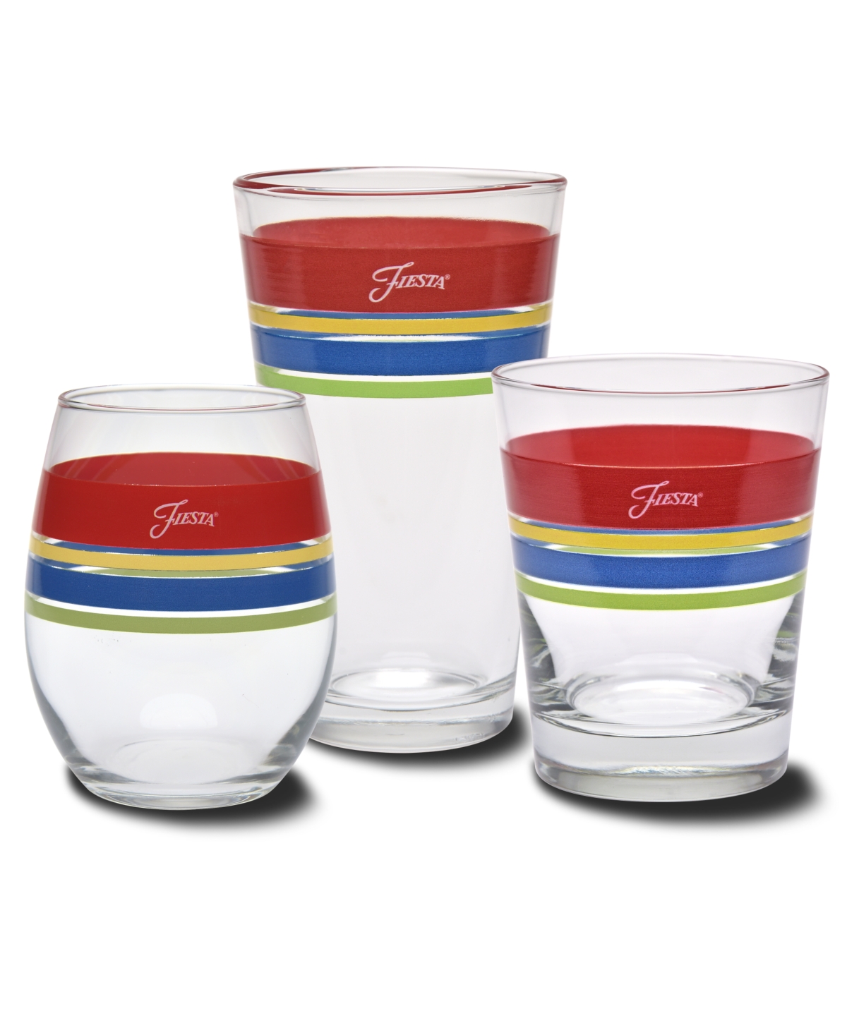 Fiesta Bright Edgeline 15-ounce Stemless Wine Glass Set Of 4 In Scarlet,lemongrass,lapis And Daffodil