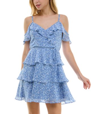 BCX - Juniors' Printed Clip-Dot Ruffled Fit & Flare Dress