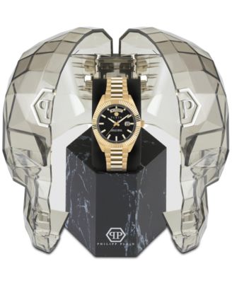 Men's Date Superlative Gold Ion Plated Stainless Steel Bracelet Watch 42mm