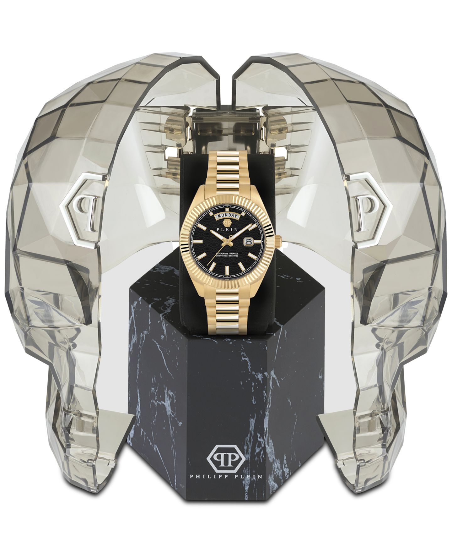 Мужские часы Philipp Plein Date Superlative Gold Ion Plated Stainless Steel Bracelet Watch 42mm — фото 4