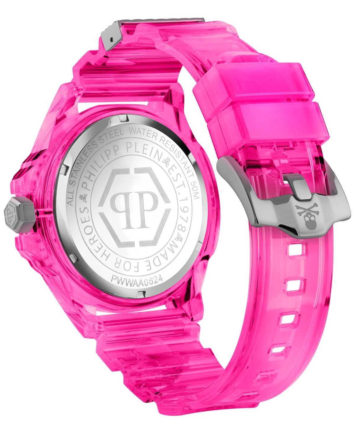 Philipp Plein Unisex The Skull Scuba Duba Pink Silicone Strap Watch 44mm In Pink