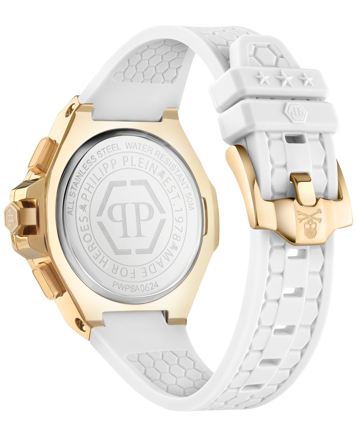 Shop Philipp Plein Unisex Chronograph White Silicone Strap Watch 42mm In Gold