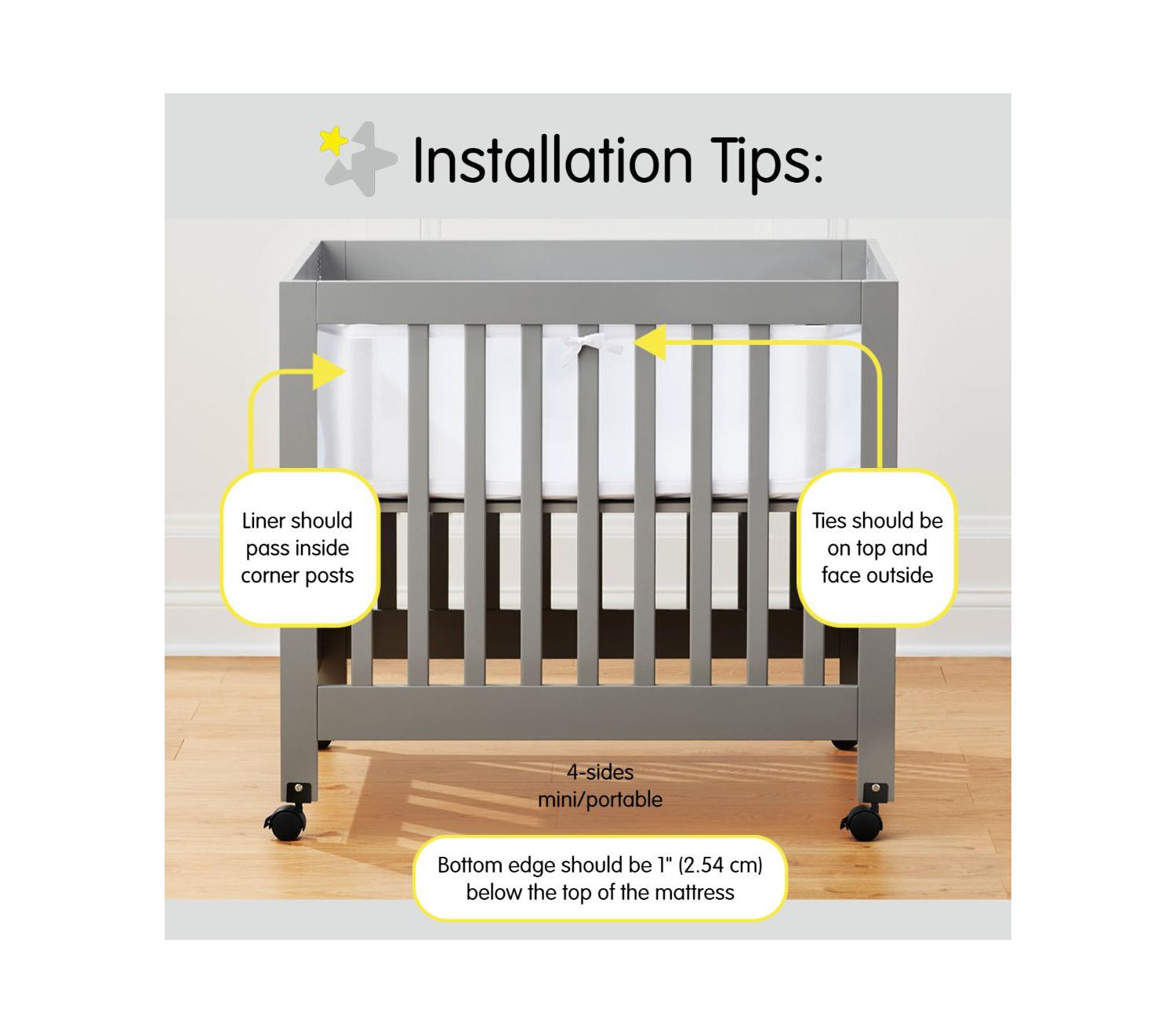 Breathable Mesh Liner for Mini Cribs, Classic 3mm Mesh (Size 4M Covers 4 Sides, Mini Cribs Only)